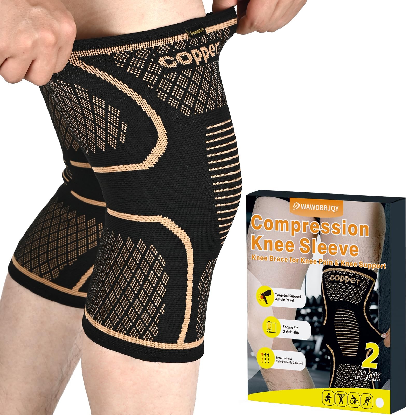 Knee Brace for Men and Women – Copper Sleeve Medium, Black+Copper