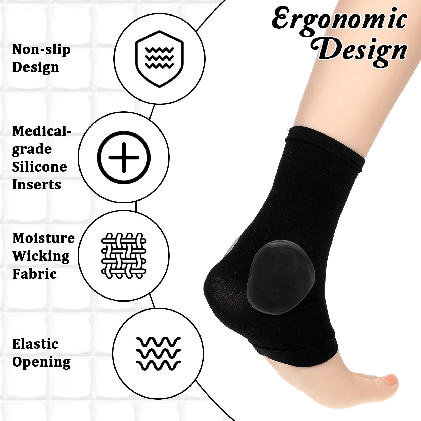 2 Pcs Achilles Tendon Heel Protector Cushion Compression Padded Black