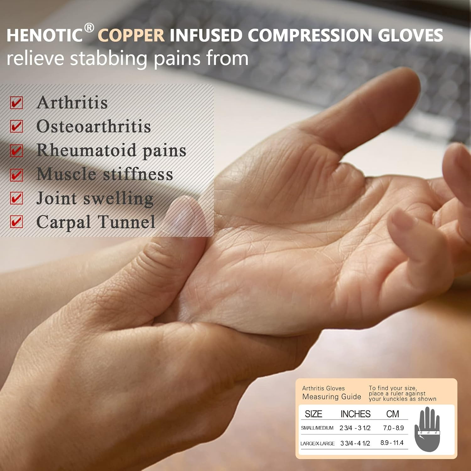 Guantes cobre artritis compresion sin dedos alivio dolor muneca articulacion