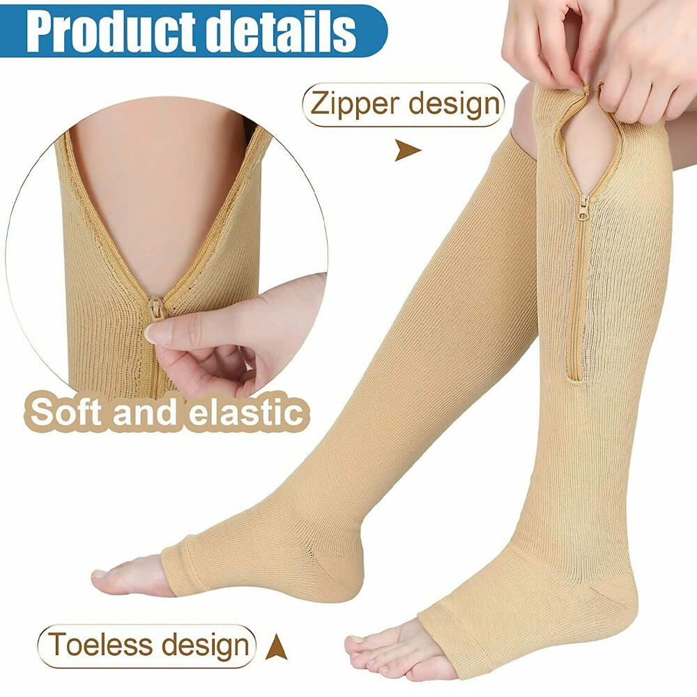Zipper Open Toe Compression Socks 20-30mmHg Varicose Vein Arch Support Stocking