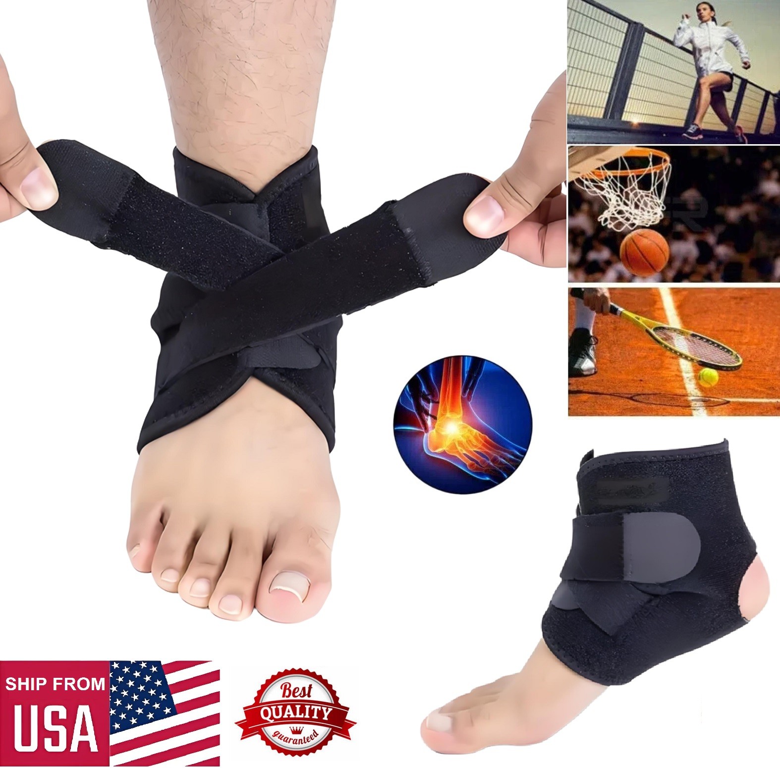 2× Adjustable Strap Sports Ankle Brace Breathable Compression Wrap Ankle Support