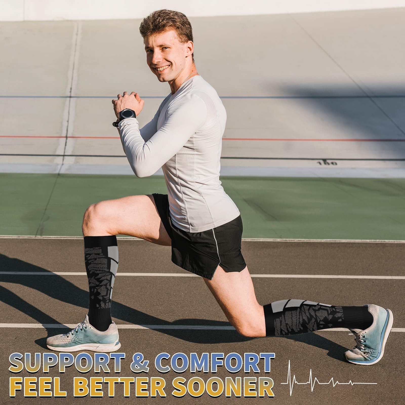 Compression Socks for Men & Women – 8 Pack Knee High 15-20mmHg Support for Runni