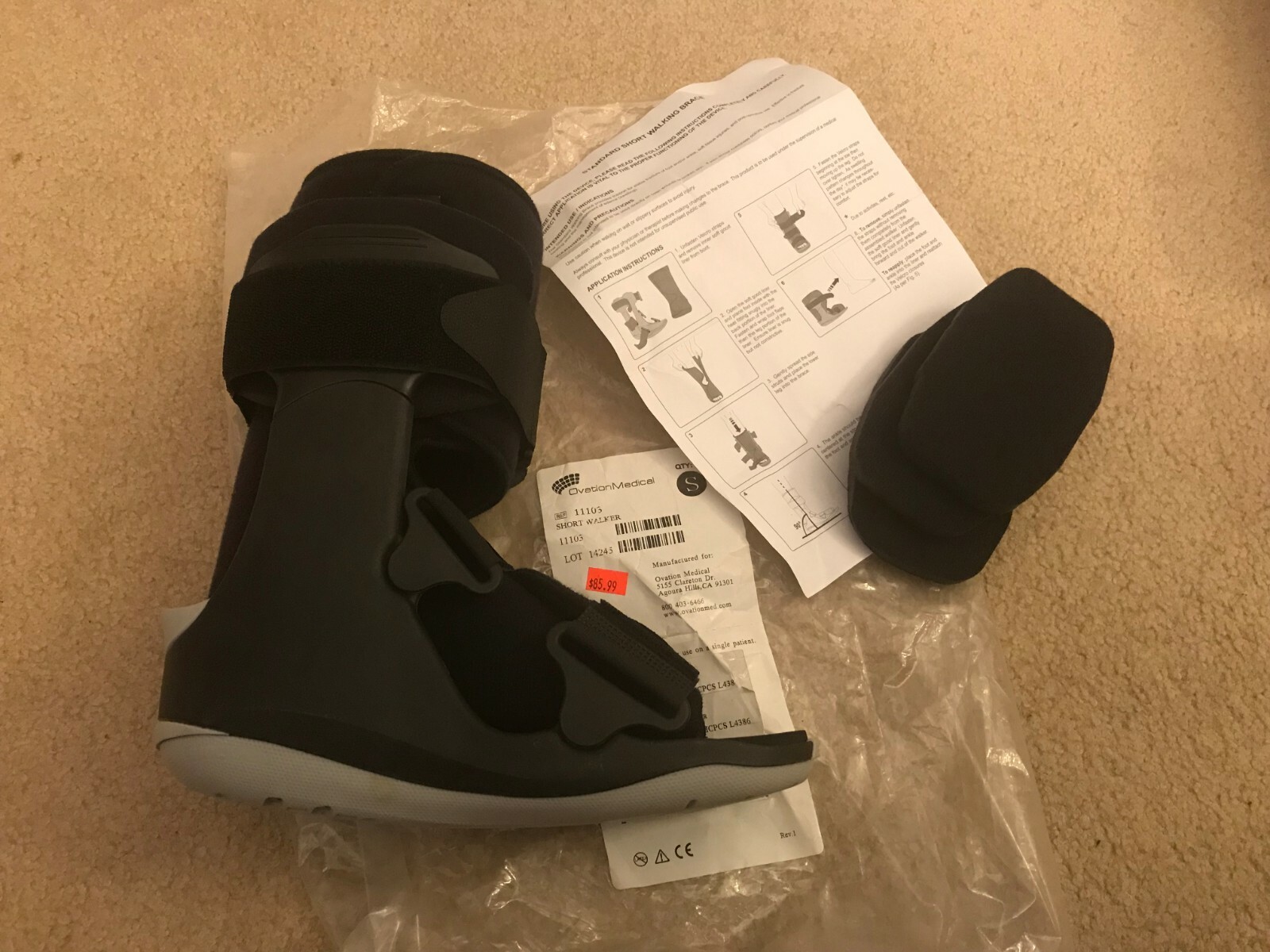 11103 Ovation Medical Standard Short Walker Brace SMALL Black/Gray