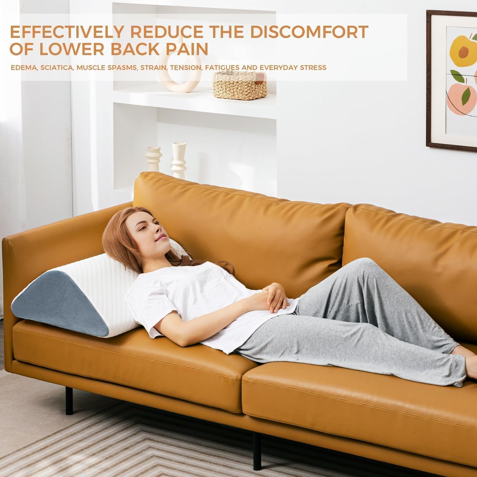 Knee Wedge Pillow for 21.6*17.8*6.9 Inch（for height over 5’3″）, White & Gray