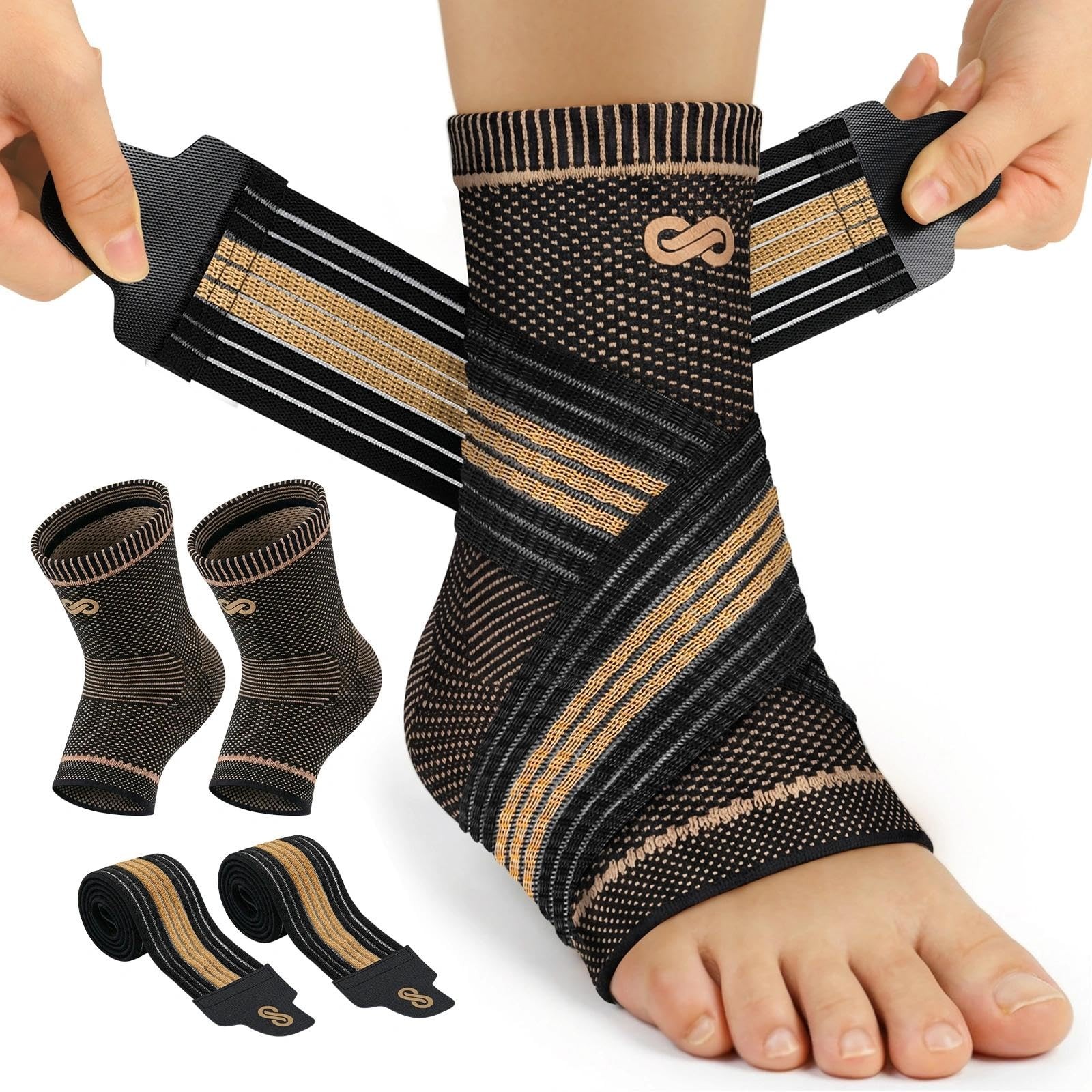 PAPLUS Ankle Brace for Women & Men, Copper Infused Medium, Black