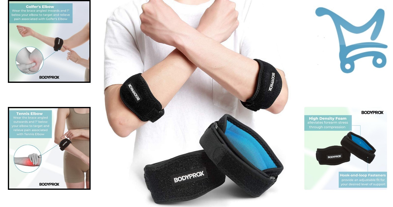 Elbow Brace 2 Pack Adjustable Compression Gel Padding for Tennis Golfer