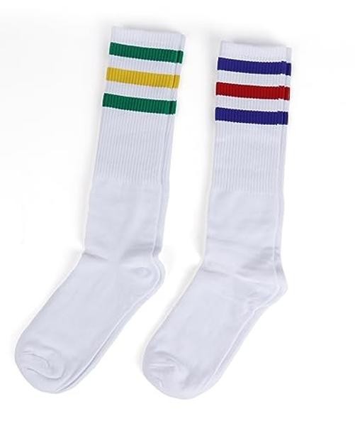 Knee High Tube Socks: Over the Calf Socks One Size C03-3pairs White/Blue/Red