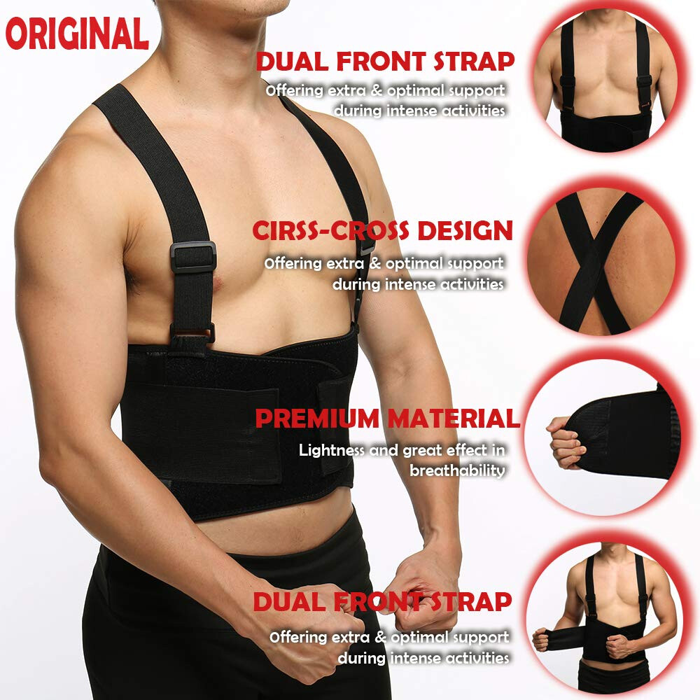 Back Waist Support Heavy Duty Lift Lumbar Lower Belt Brace Suspenders Industrial