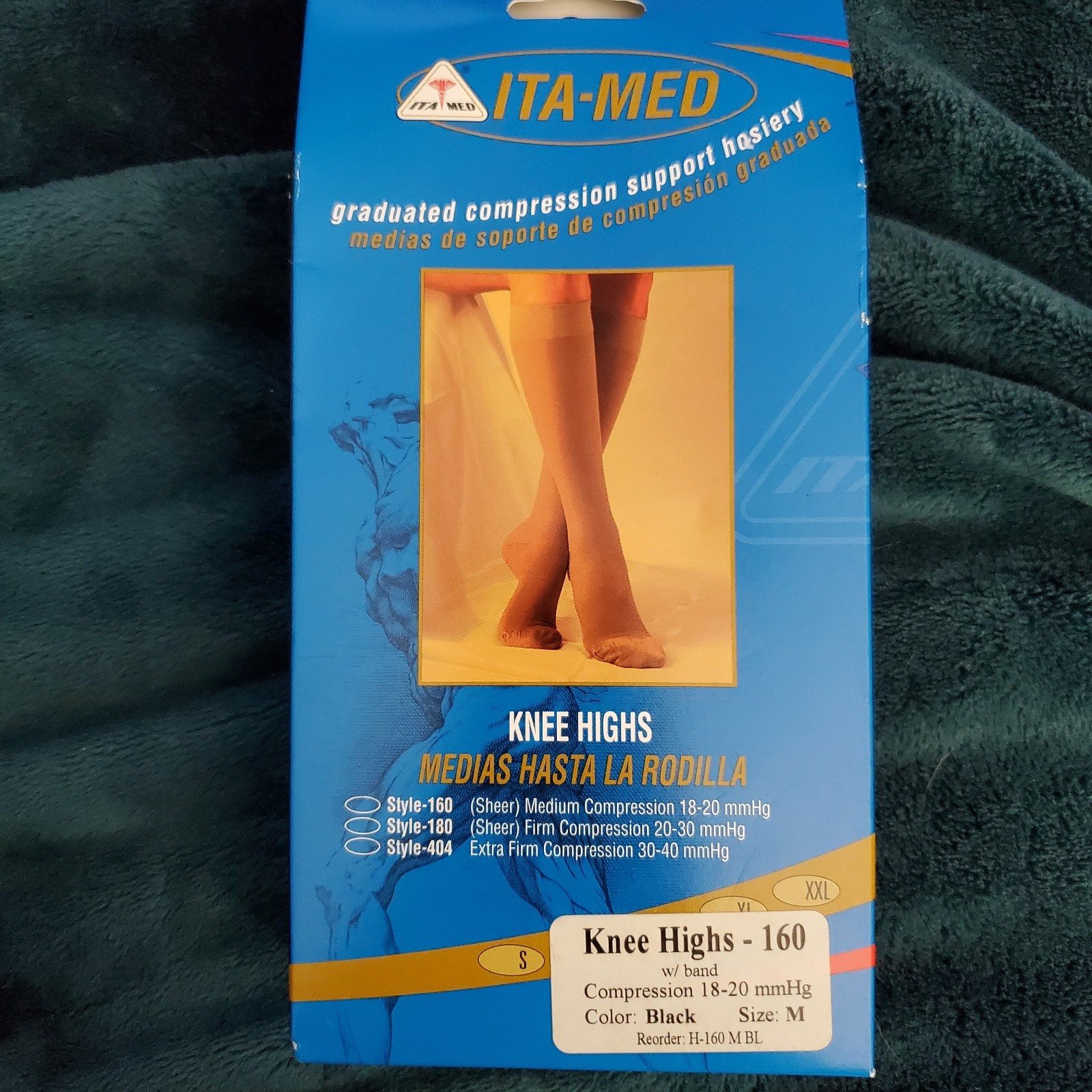 ITA-MED Compression Support Hosiery Knee High Stockings Sheer M Black 18-20 mmHg