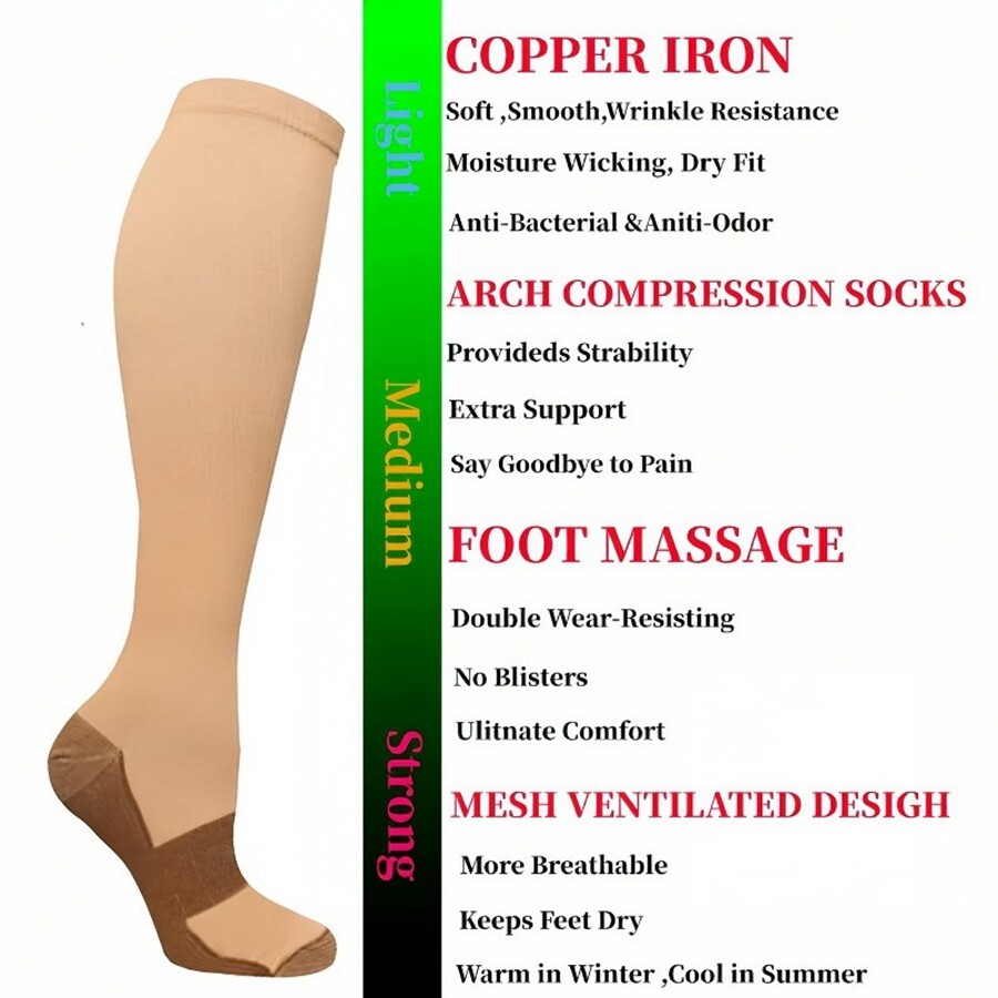 3Pair Copper Compression Socks 20-30Mmhg Para Hombres y Mujeres Medias Talla