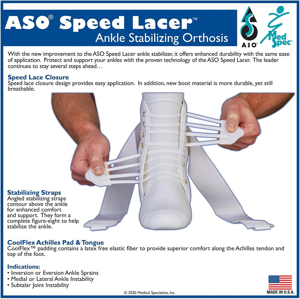 ASO Speed Lacer Ankle Stabilizer, White, Medium