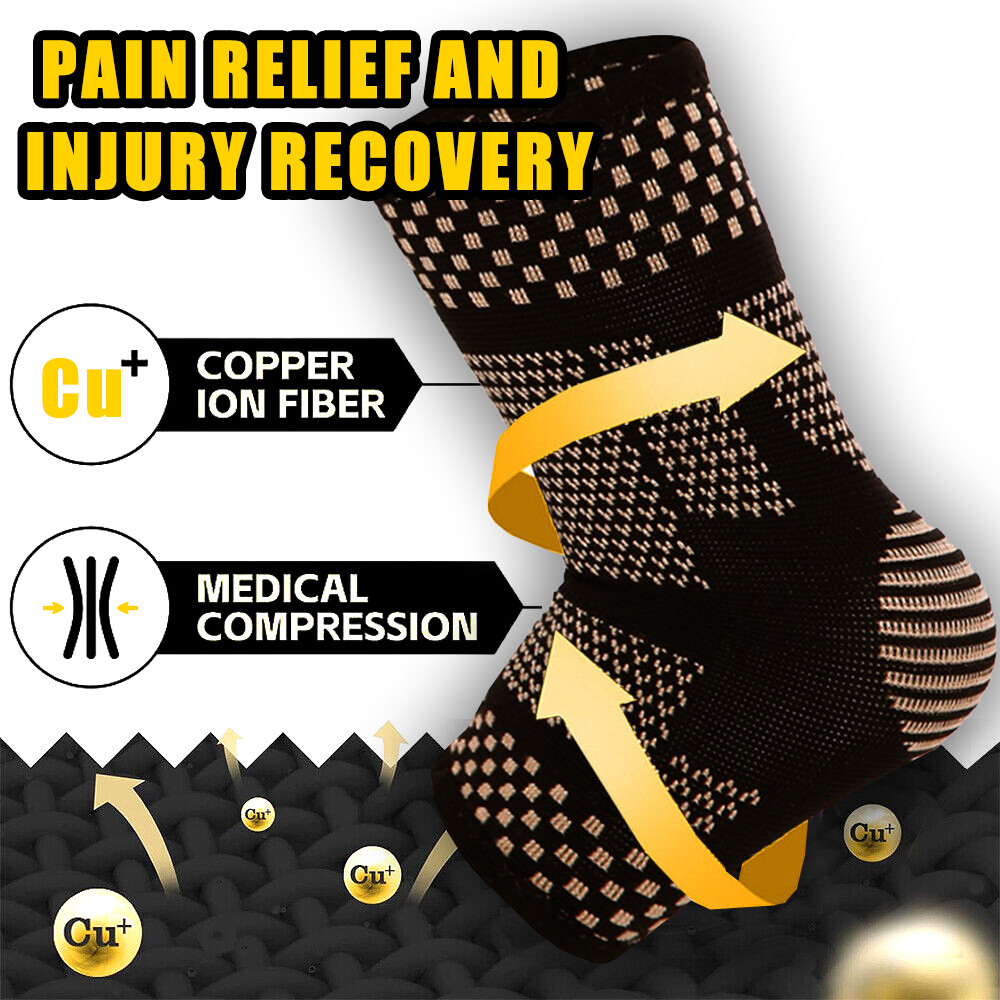 Copper Ankle Support Brace Compression Sleeve Foot Pain Relief Jogging Sprain HG