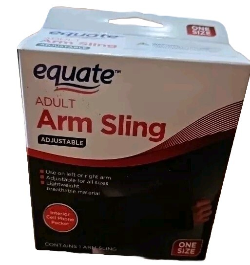 Equate Black Lightweigth Adult Adjustable Arm Sling One Size Interior Pocket New