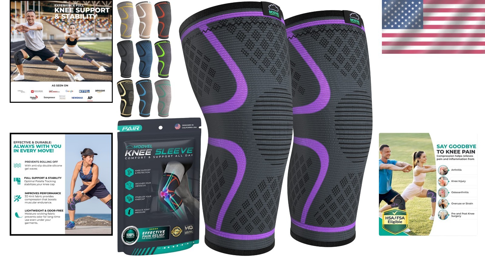 Lightweight Compression Knee Sleeves – 2-Pack for Sports, Running & Workouts