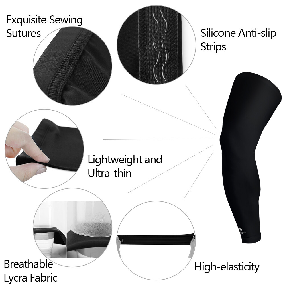 Kuangmi Long Knee Sleeve Compression Shin Guard Brace Support Protector Silk 1X