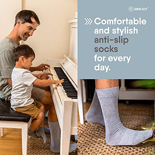 Hospital Socks with Grips for Women & Men, Non-Slip, Large Black & Gray Mix