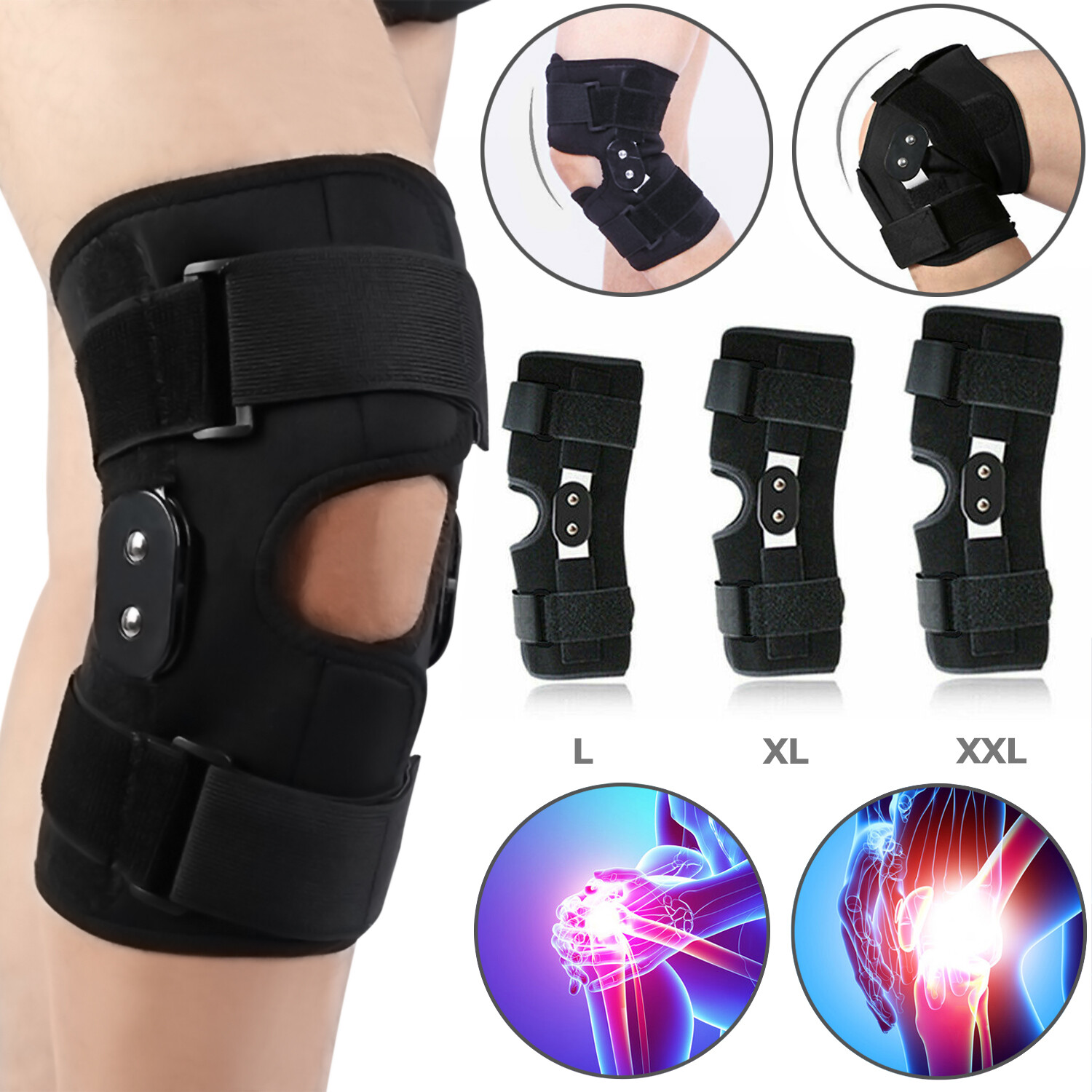 Knee Brace Hinged Compression Sleeve Joint Support Open Patella Stabilizer Wrap