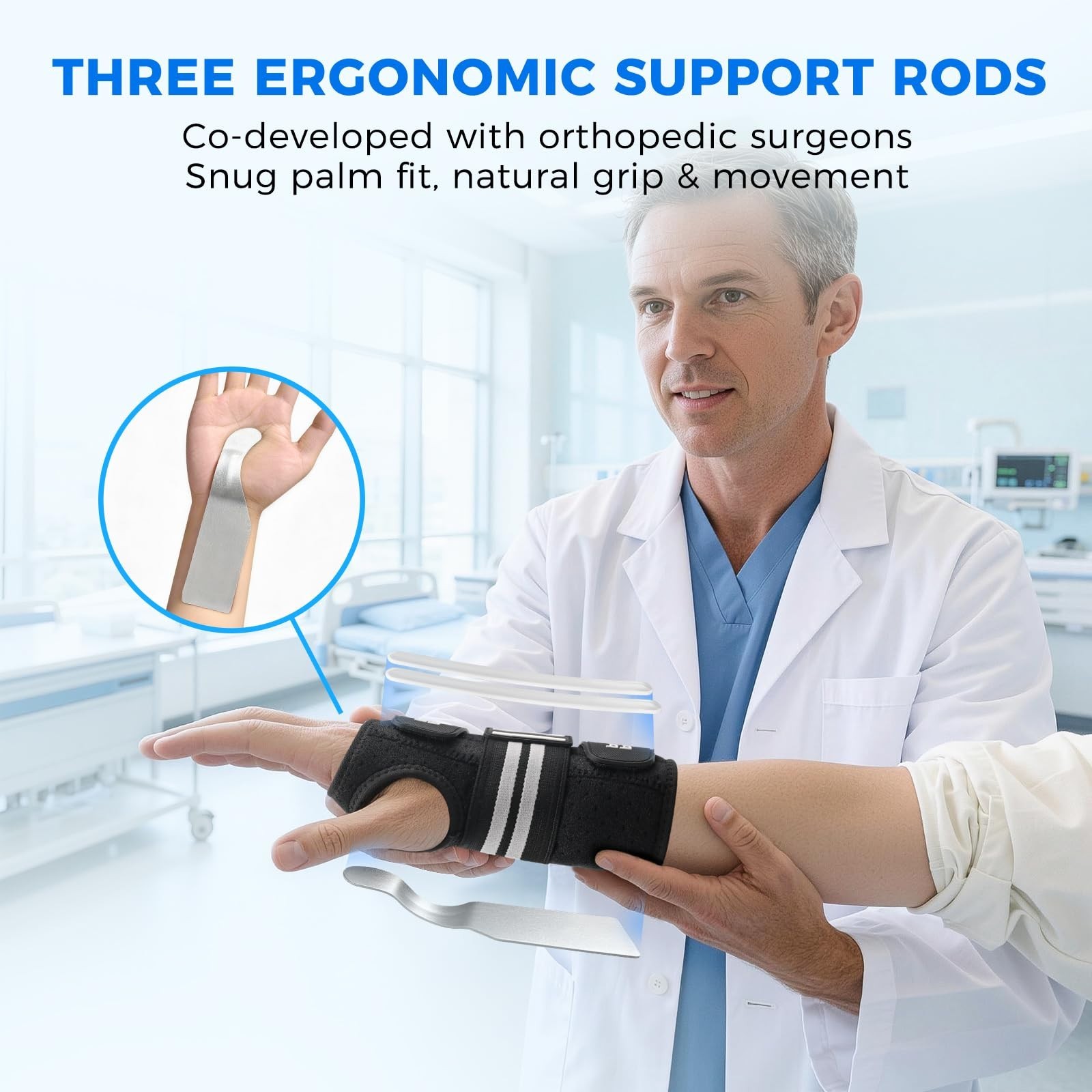 Ergonomic Carpal Tunnel Wrist Brace with 3 Splints, Breathable Support for Pain