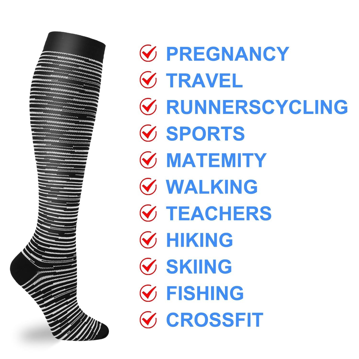 6 Pairs Knee High Compression Socks 20-30mmHg for Men & Women – Sports & Circula