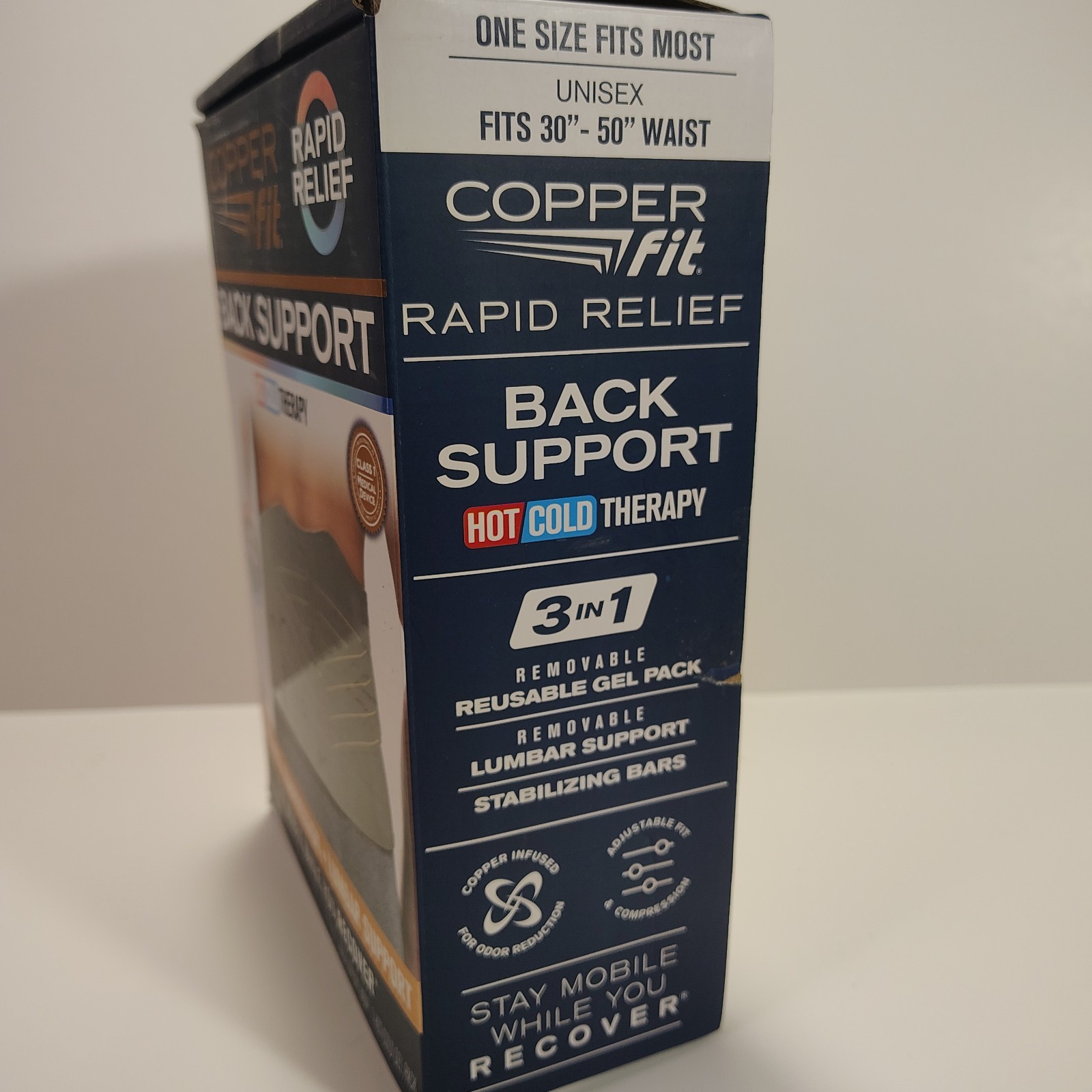 Copper Fit Rapid Relief Back Support Hot Cold Therapy Lumbar Brace Belt
