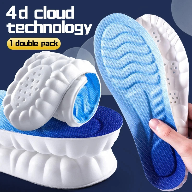 4D Cloud Technology Sports Insoles for Shoes PU Sole Soft Breathable Shock Absor