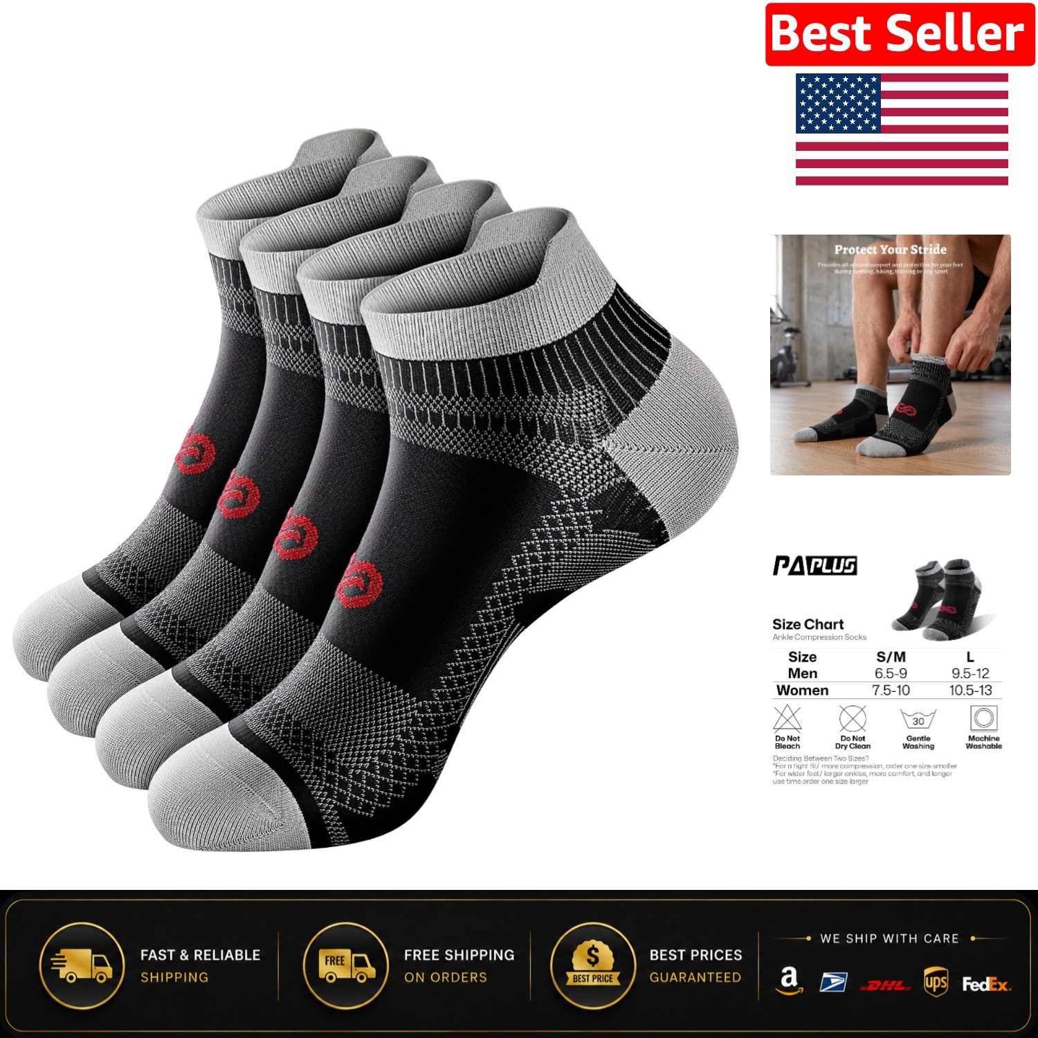2 Pairs Ankle Running Socks for Enhanced Blood Circulation – Compression Support