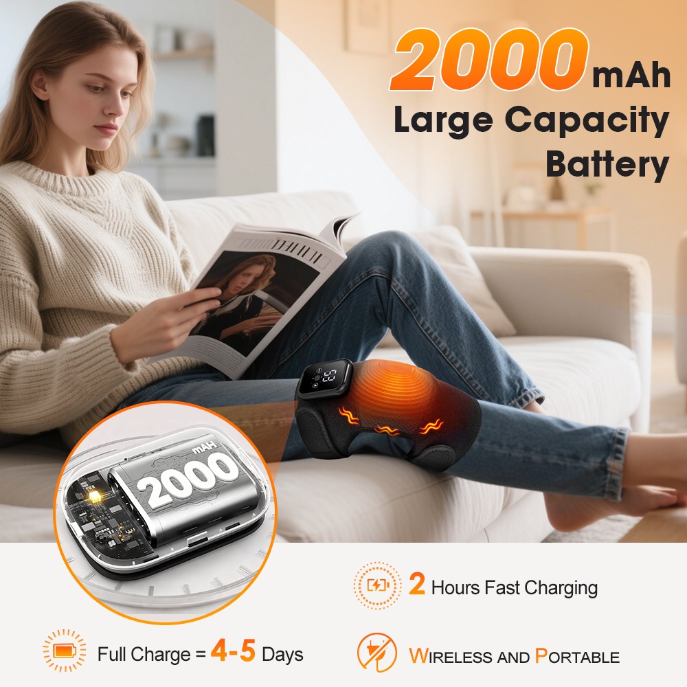 Electric Knee Massager for Pain Relief w/3 Levels Vibration & Heating Knee Brace