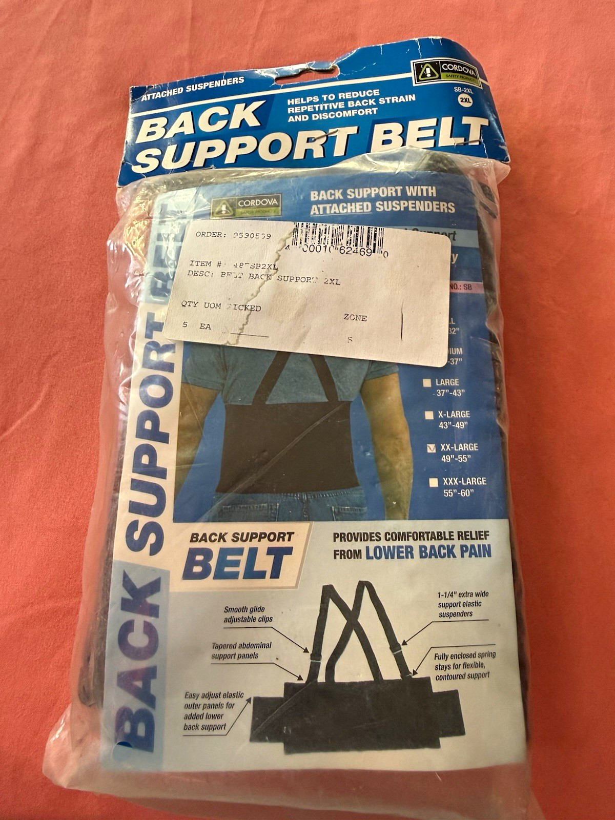 Cordova Back Support Belt Adjustable Suspenders Elastic Black 2XL SB-2XL