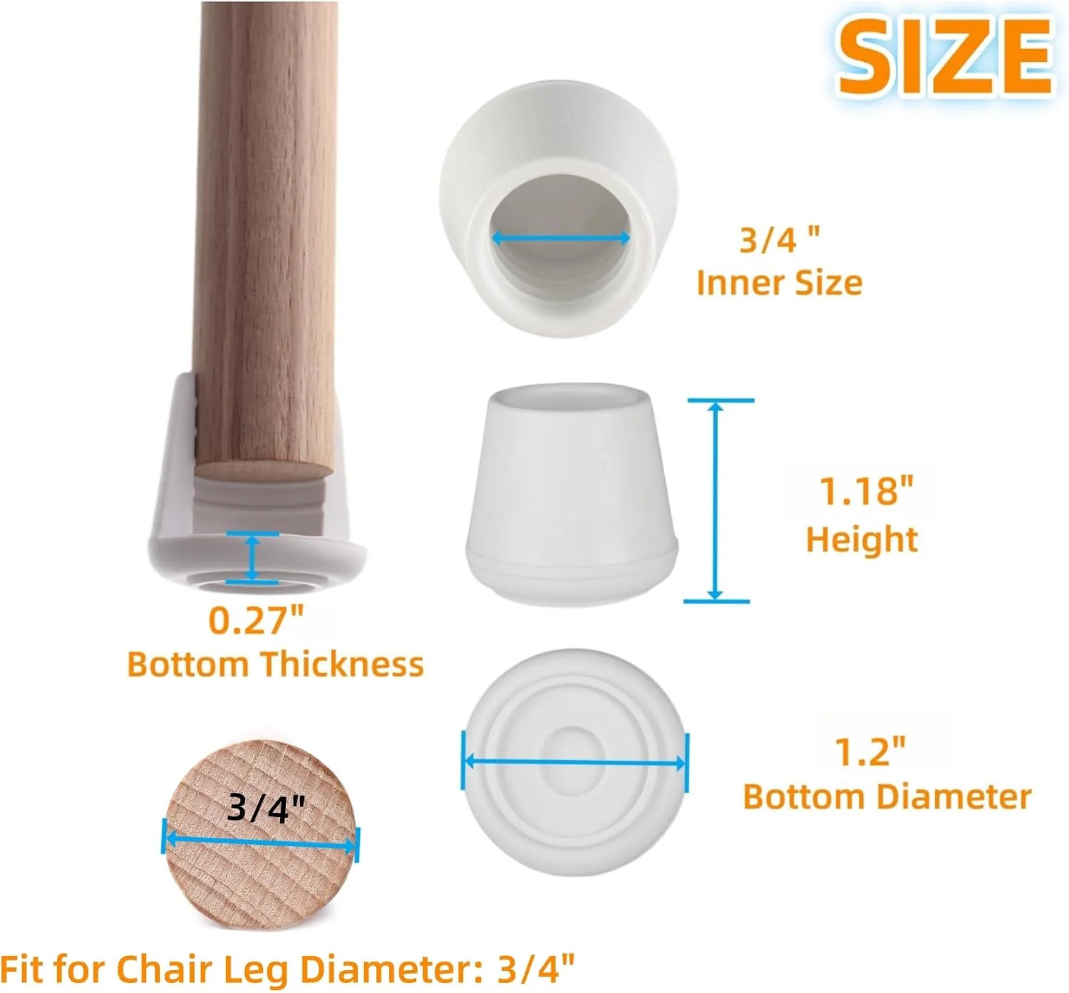 Chair Leg Tips Caps Non-Slip Rubber Leg Tips 3/4″ Inner Diameter Furnigear-Chair