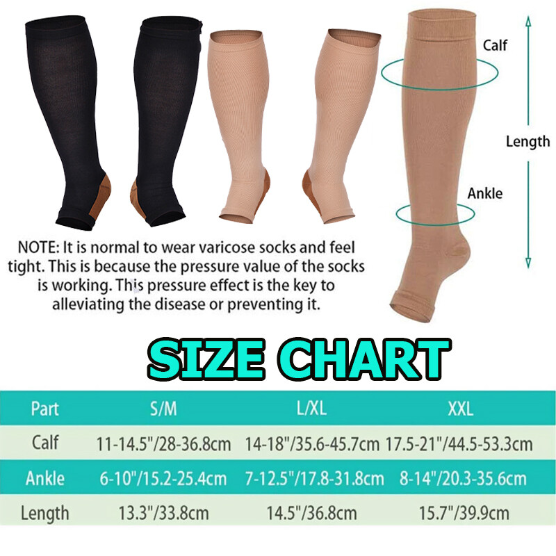Copper Zipper Compression Socks Support Graduated Stockings Calf Leg Mens Women