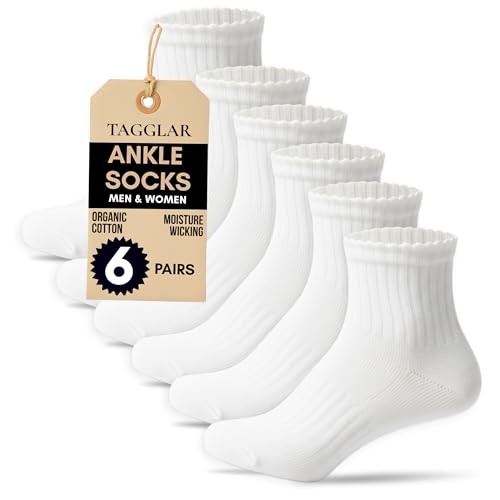 Ankle Socks for Men & Women – 78% Organic Cotton, Moisture Wicking, 9-11 White