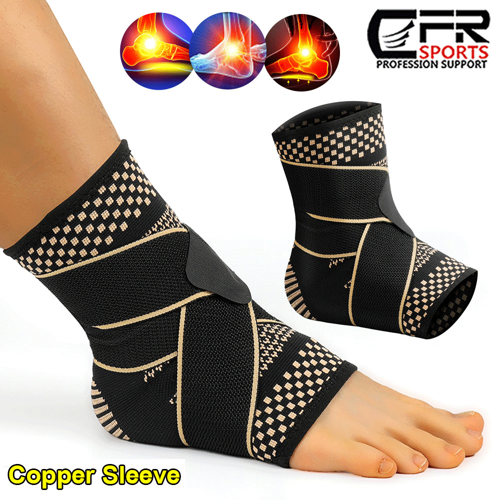 Copper Ankle Support Brace Compression Sleeve Plantar Foot Fasciitis Sports Wrap