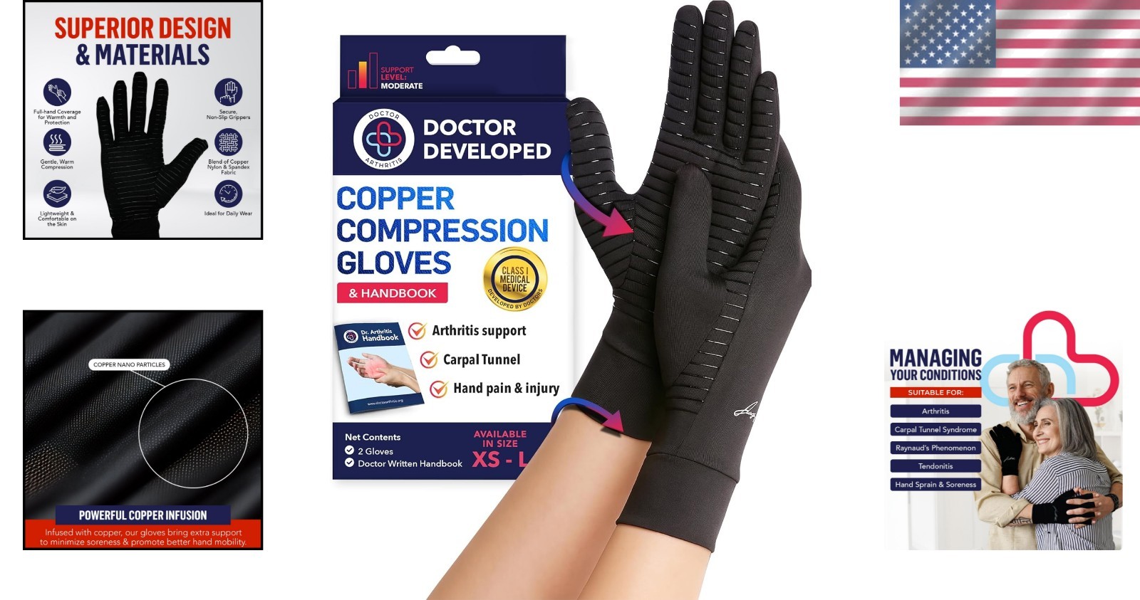 Large Compression Gloves for Arthritis Relief – Doctor Written Handbook Included