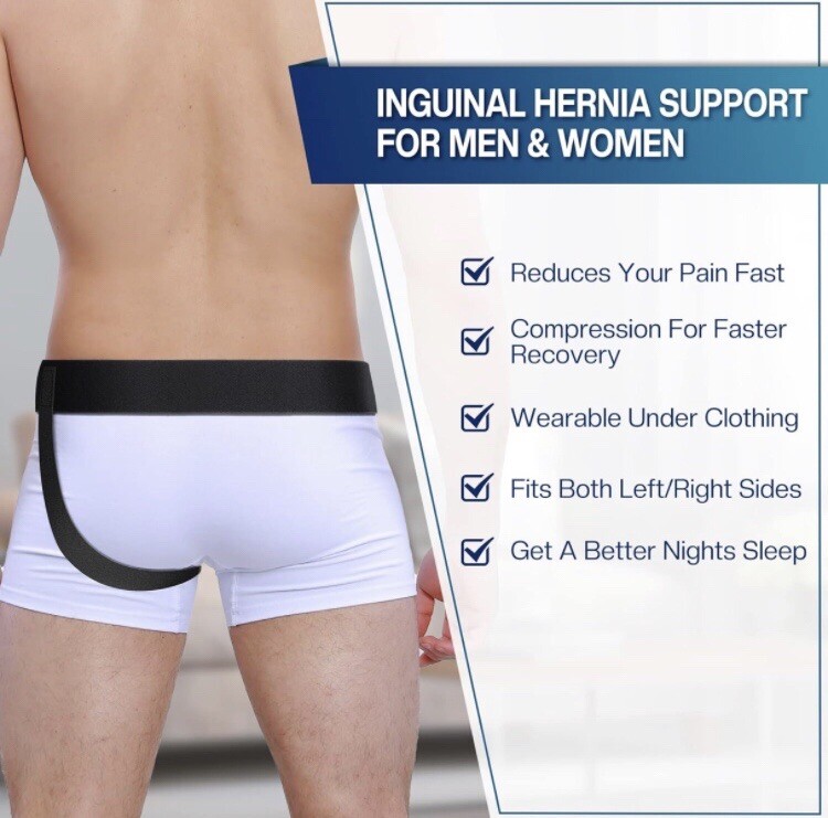 Left/Right Side Inguinal Groin Hernia Belt Unisex Adult, Black, Medium (29-35”)