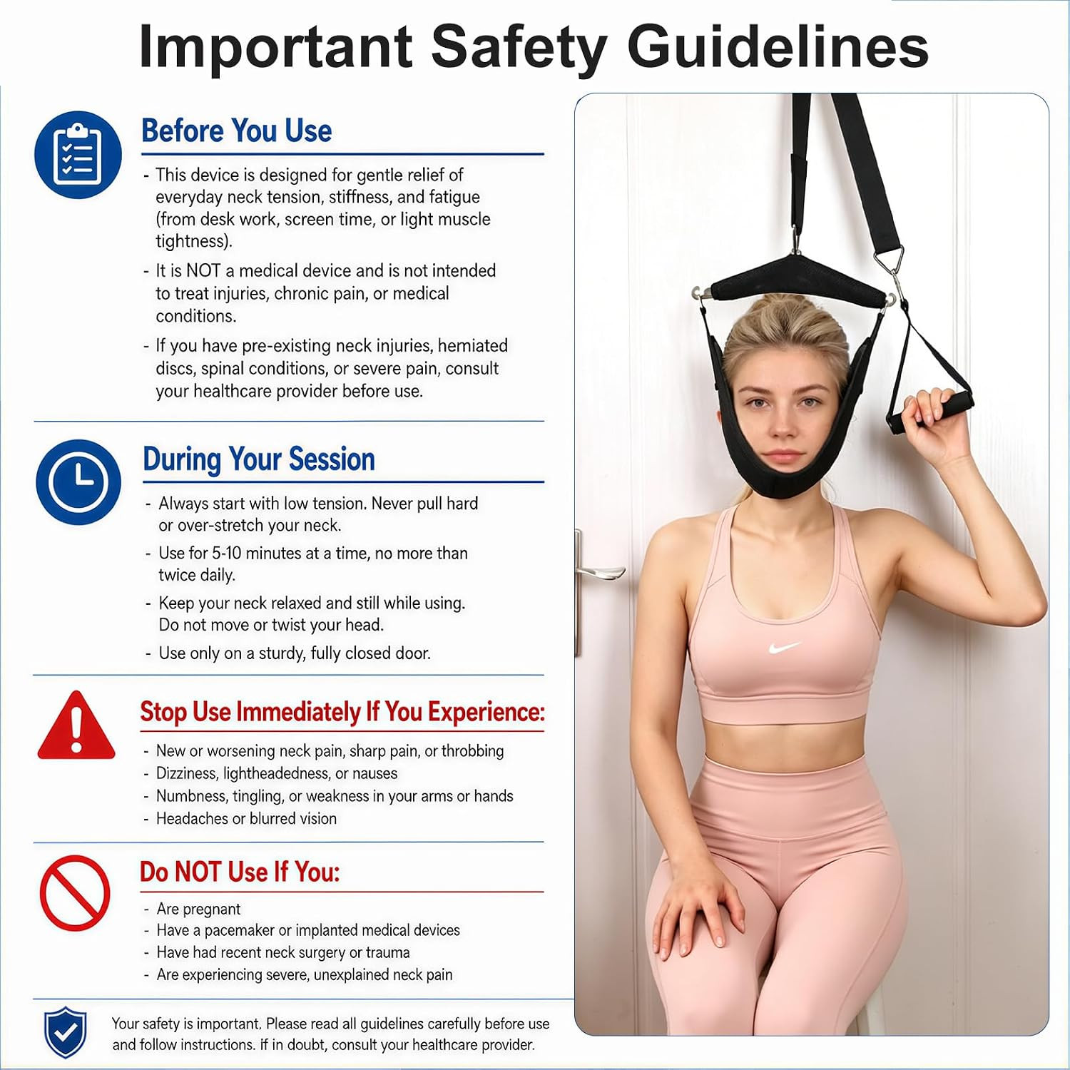 Over Door Cervical Decompression Strap, Adjustable Neck Hammock Traction Gear wi