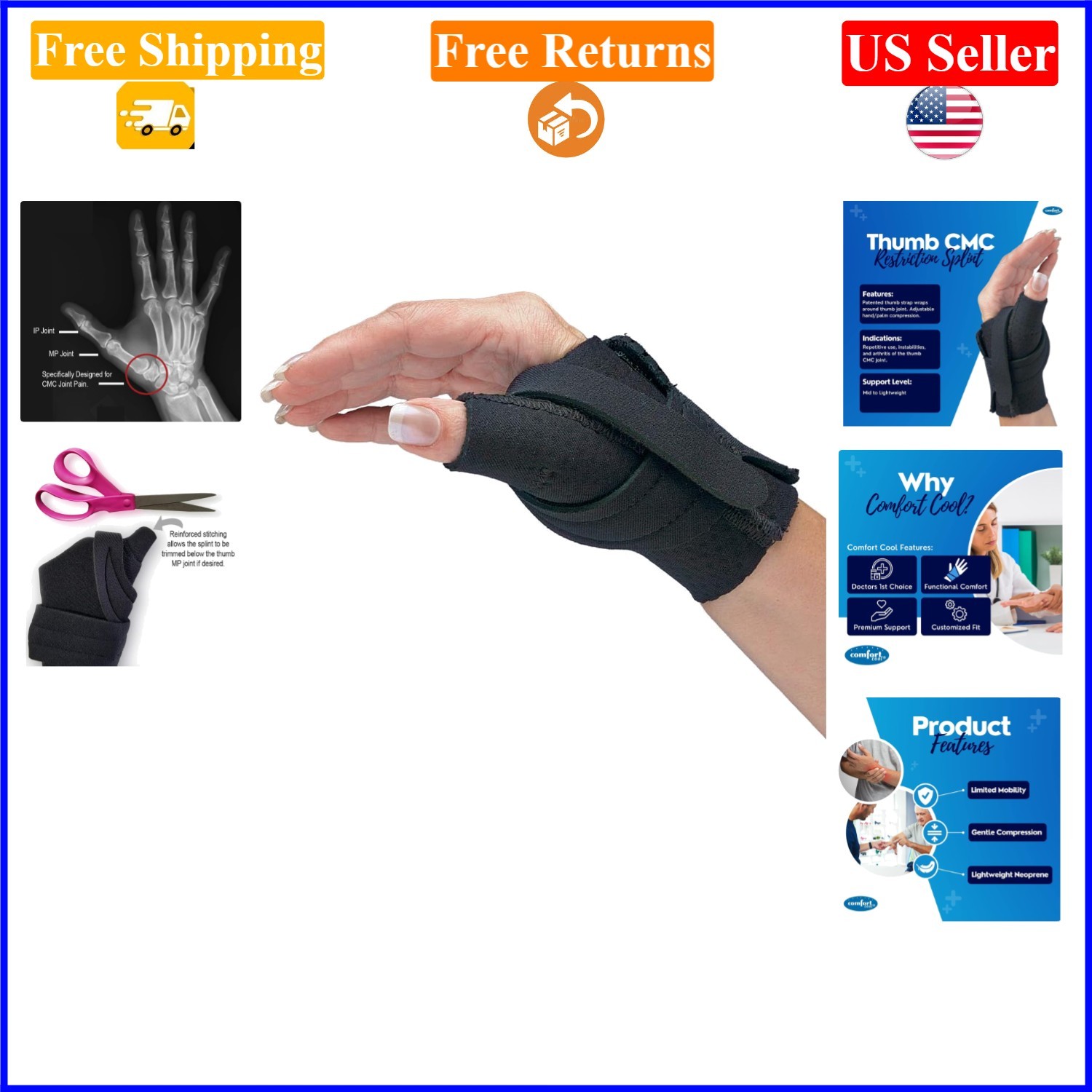 Thumb CMC Restriction Splint, Right, Medium Plus, 7-7/8″-8-1/4″, Adult