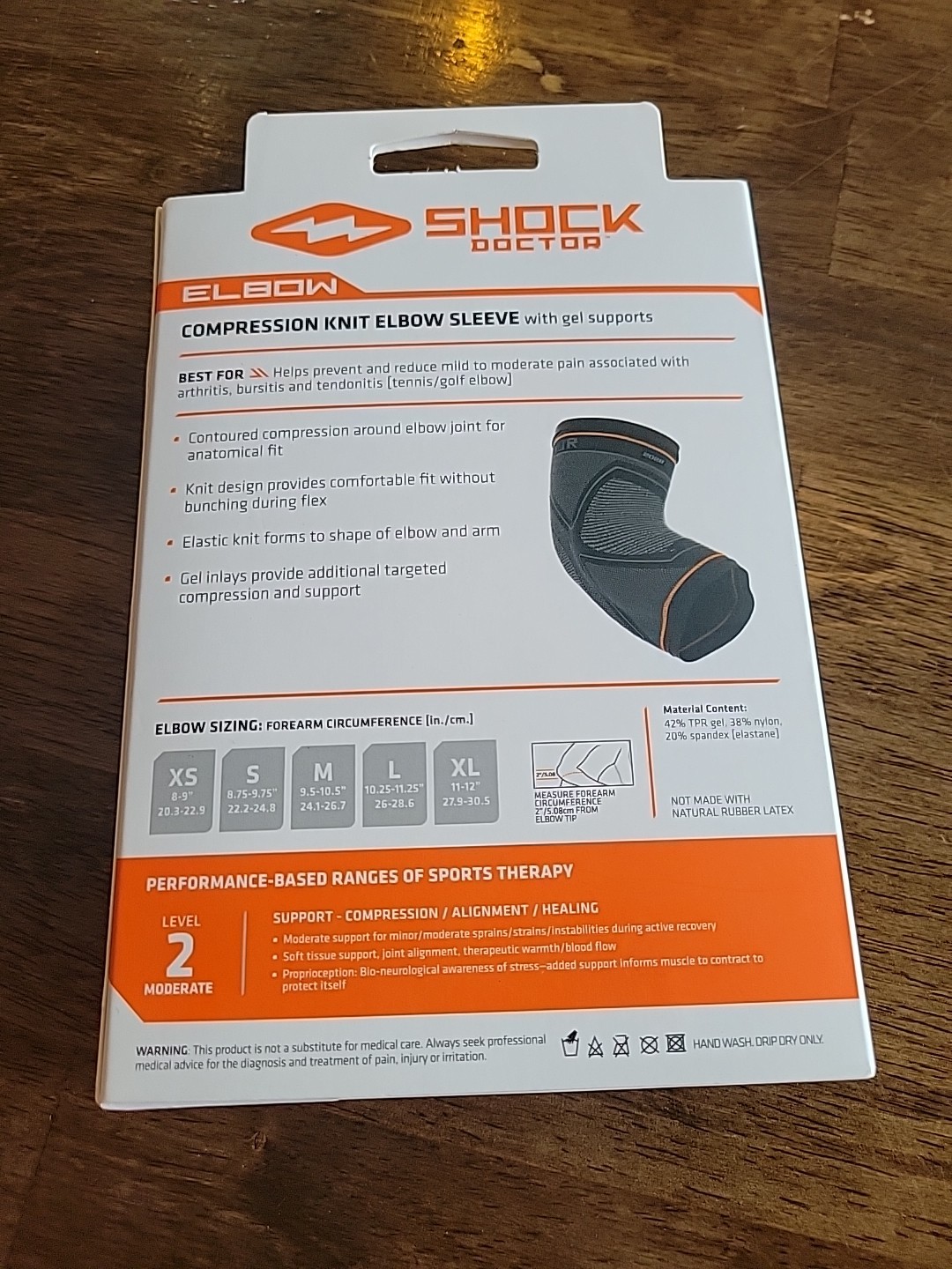 Shock Doctor 2028 Elbow Compression Sleeve Level 2 w/ Gel Supports Small J