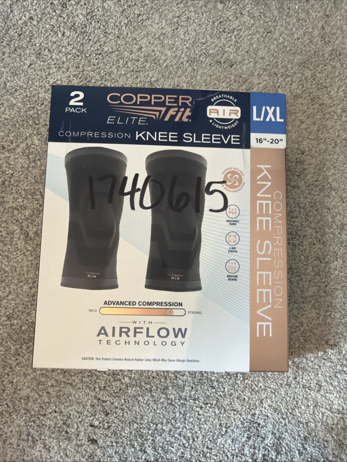 Copper Fit Elite Air Compression Knee Sleeve, 2 Pack – L/XL size