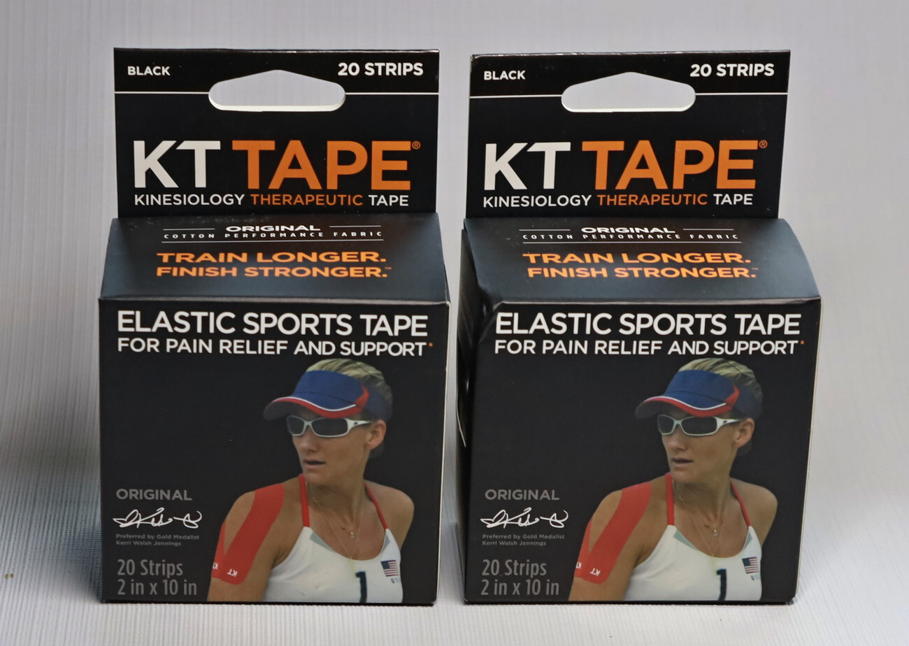 KT Tape Original Cotton Elastic Sports Therapeutic Black 20 Strip 2″x10″ qty 2