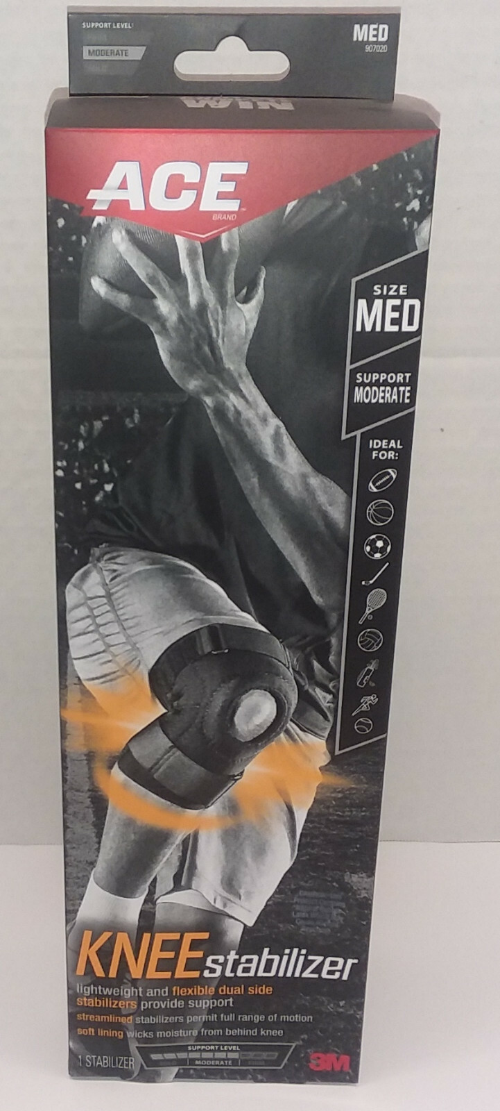 ACE Brand Knee Brace w/Dual Side Stabilizers Moderate Support – Adult MED *NEW*