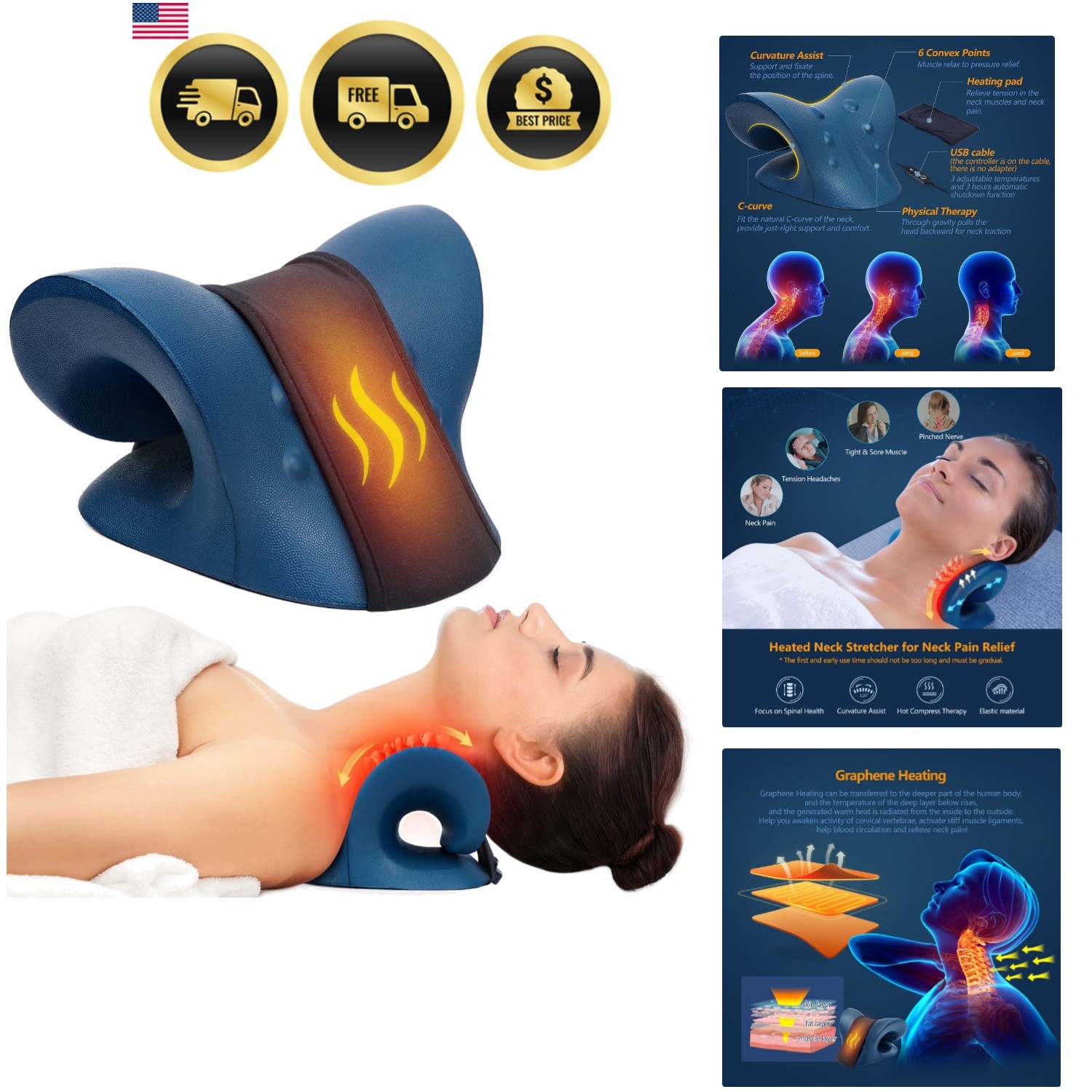 Neck Stretcher for Neck Pain Relief, Heated Cervical Traction Device Pillow w…