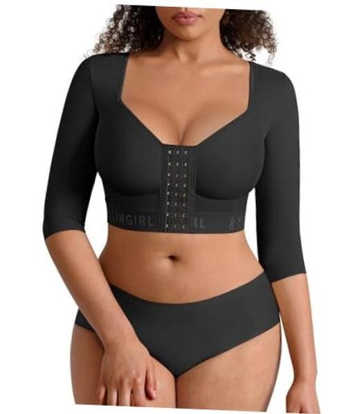 Arm Compression Sleeve Women Post Surgery Arm Shaper Bra | Front Medium Black