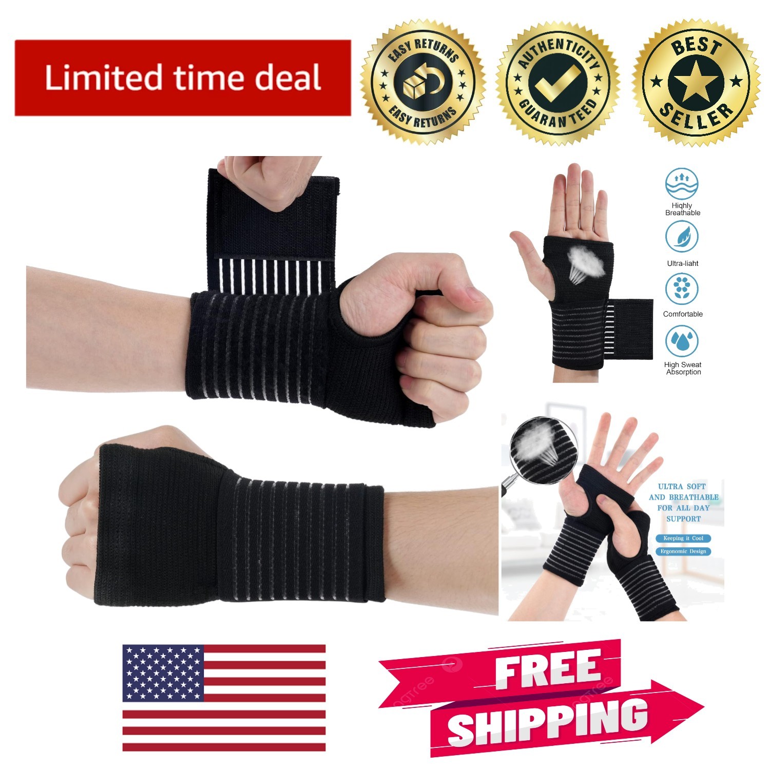 2 Pack Adjustable Wrist Brace – Pain Relief & Compression for Sports Use