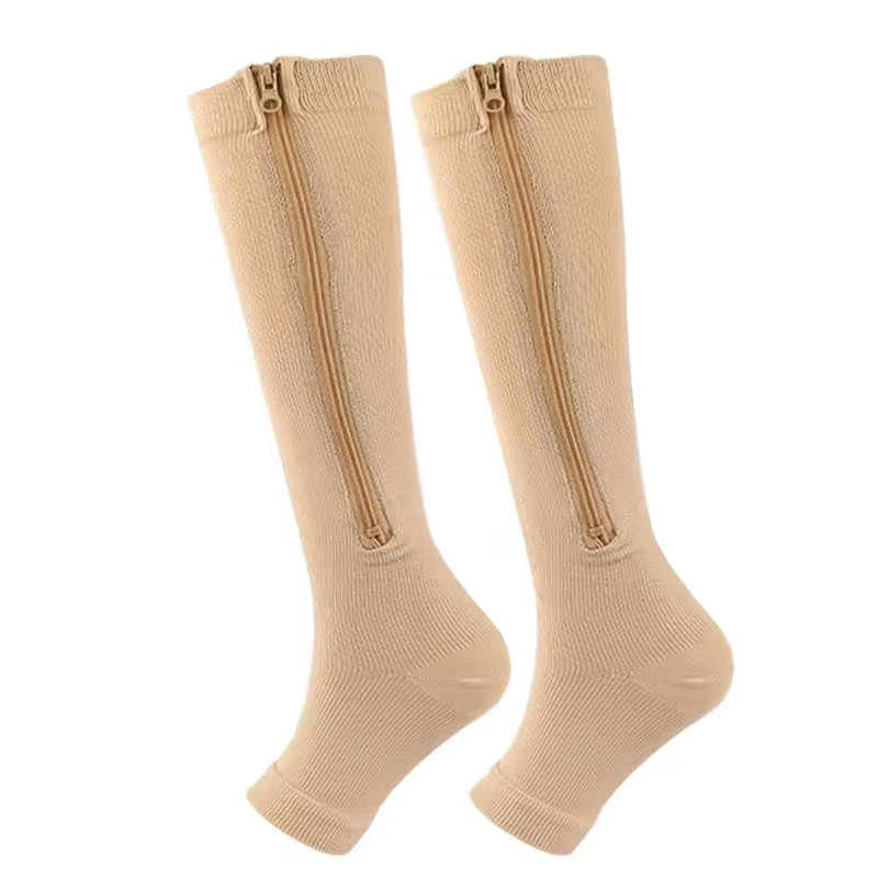 Nylon Zipper Compression Socks Support Graduated Stockings Mens Womens 20-30mmHg
