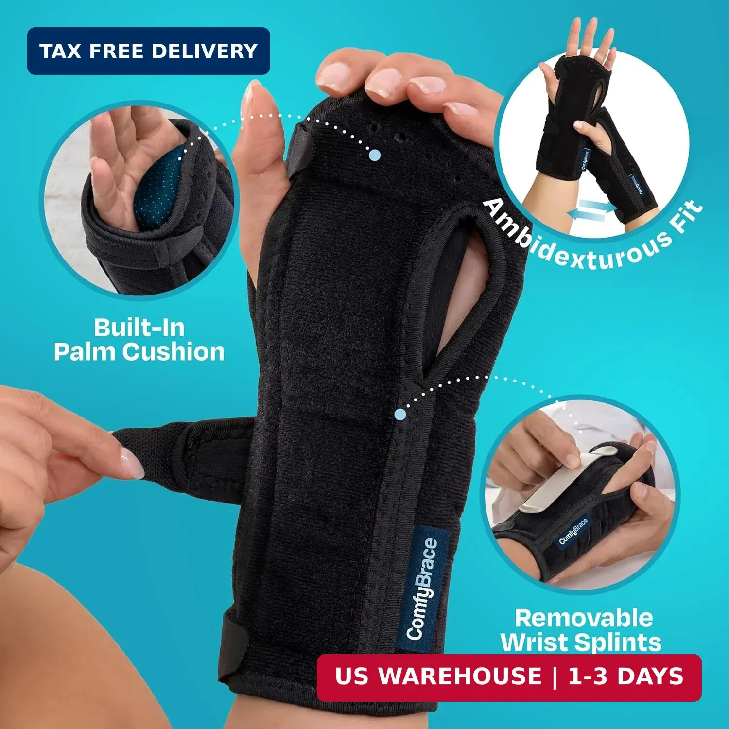 ComfyBrace 2 PACK Nighttime Pain Relief Wrist Brace for Carpal Tunnel, Tendoniti