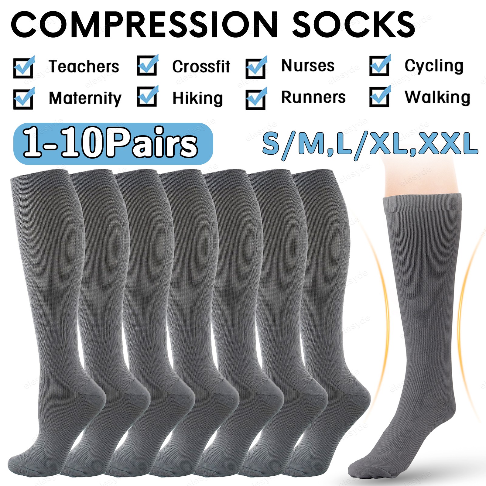 Compression Socks for Women Men Athletic Running Hiking Nurse Recovery Support