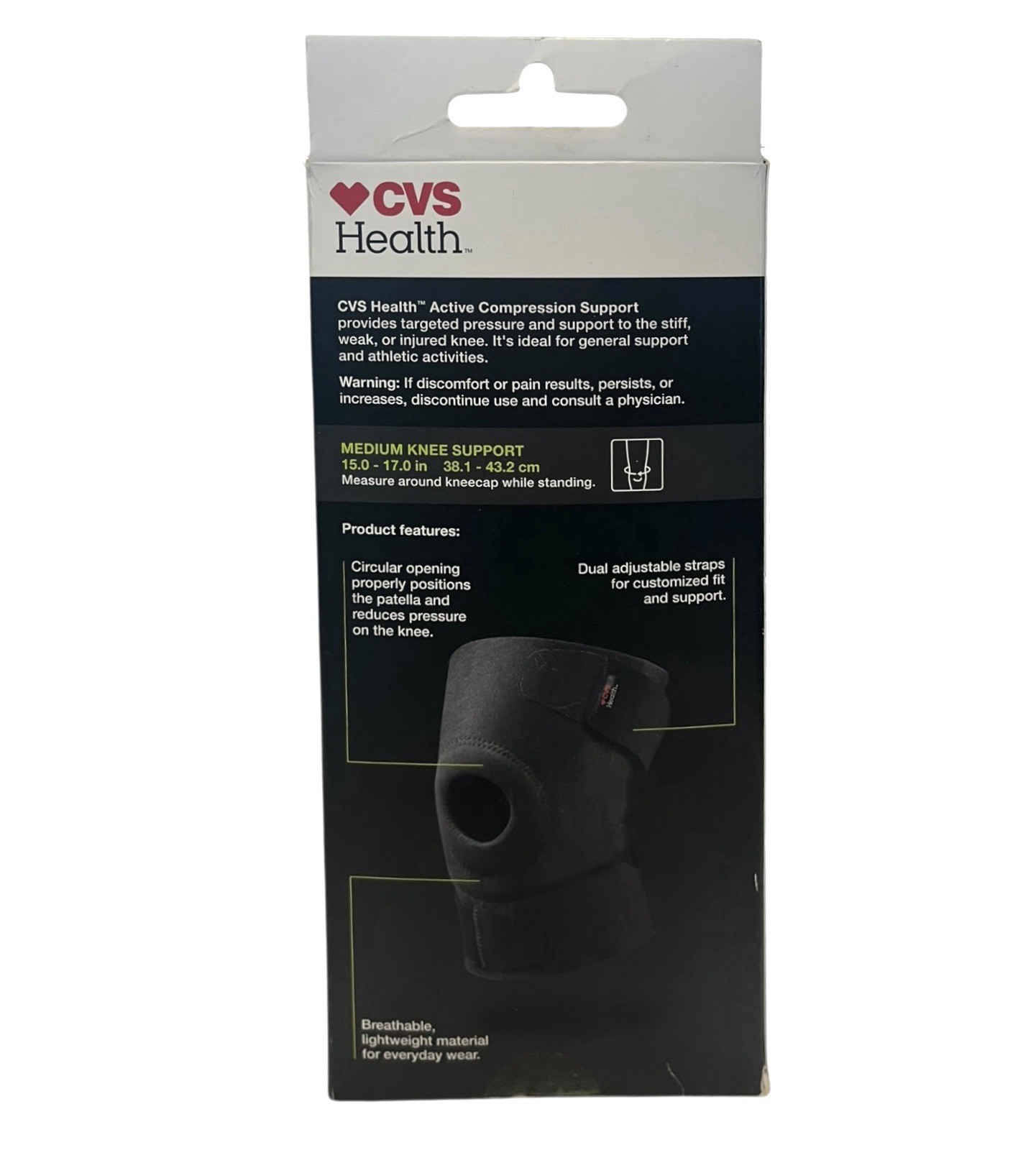 CVS Health Active Compression Knee Support Breathable Material Size Medium