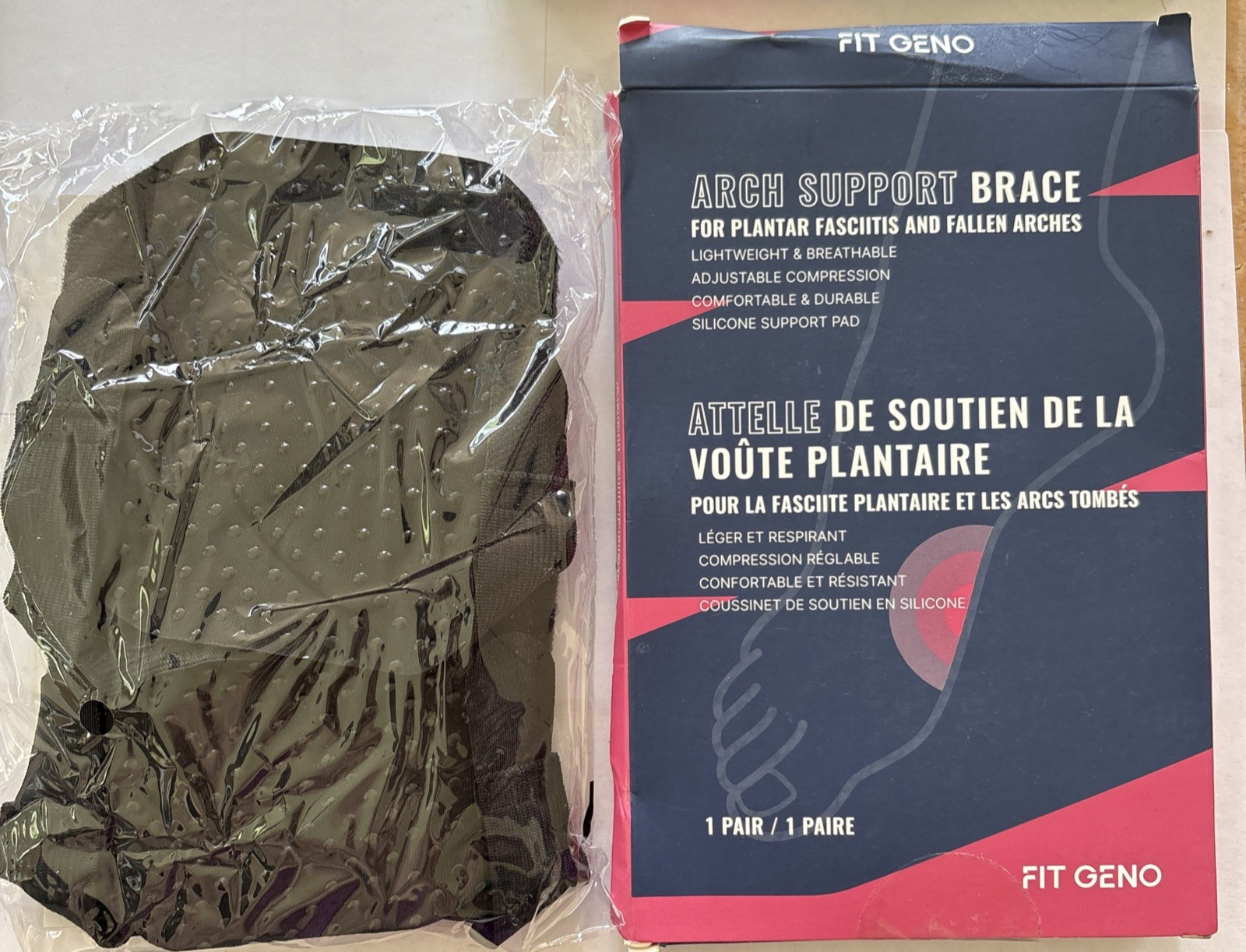 Fit Geno Arch Support Brace 1 Pair (2 braces) Silicone Support Pad New Open Box