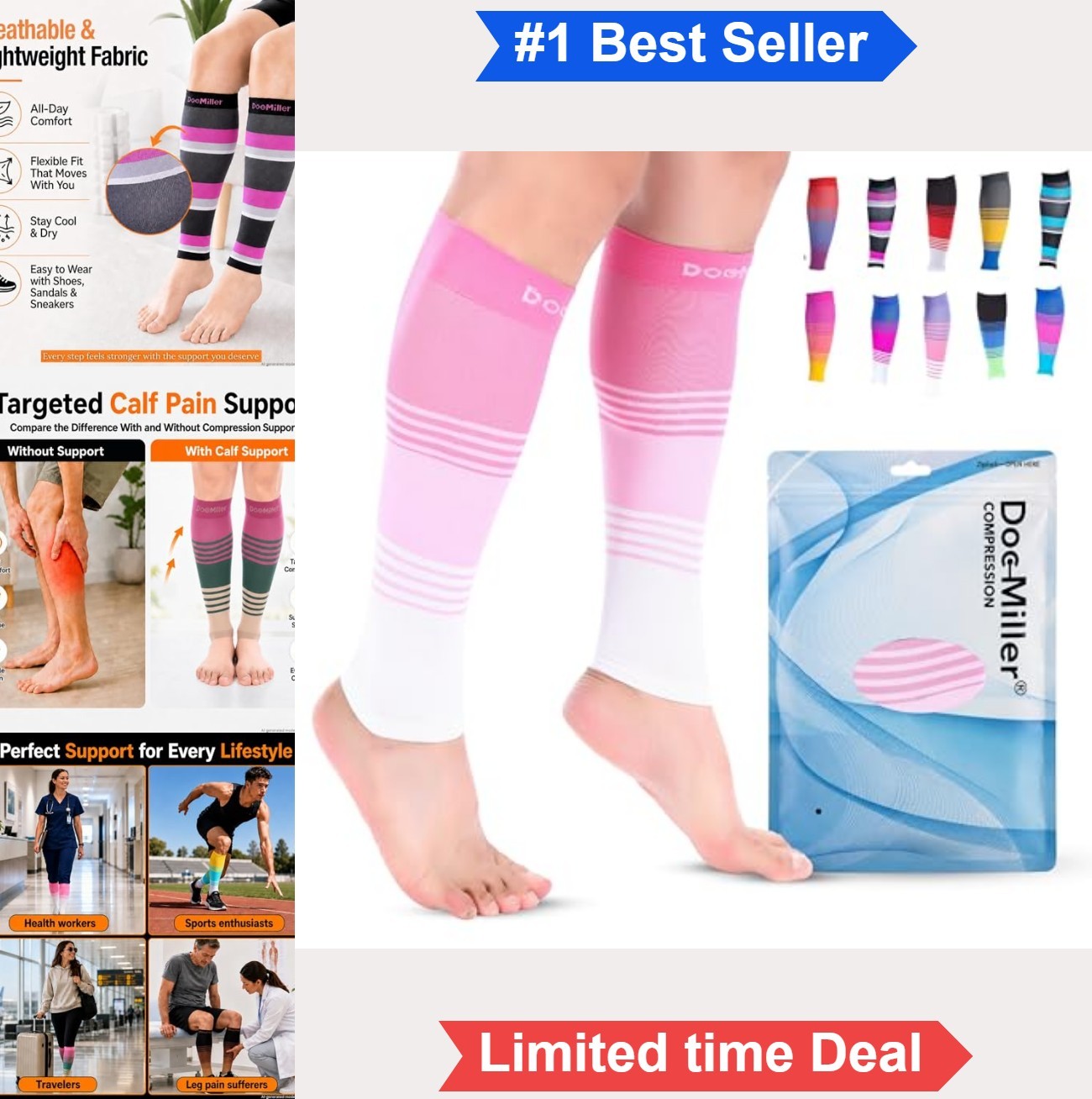 Calf Compression Sleeves 20-30 mmHg Pair Footless Wide Calf Running Shin