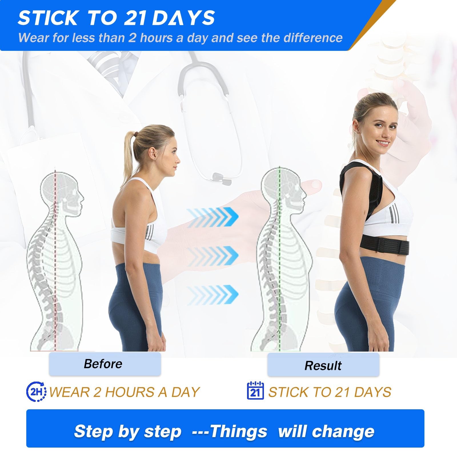 Avaneeny Posture Corrector Women & Men, Adjustable Back Brace Neck Shoulder